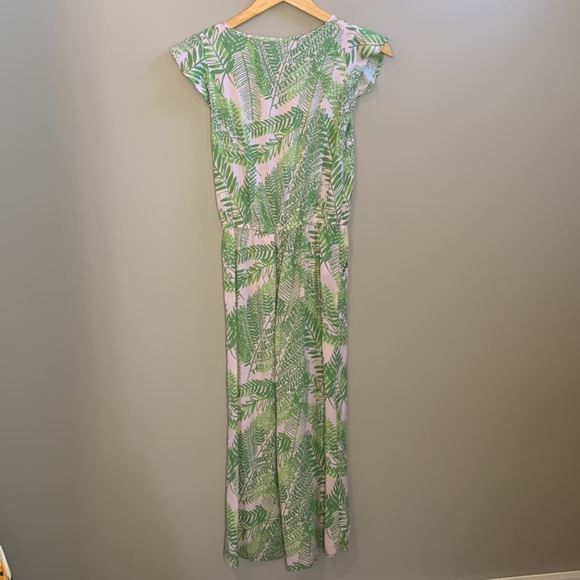 Girls Cherokee Pink and Green Palm Button Up Romper - Picture 2 of 7